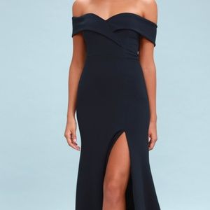 Lulu's Song of Love Navy Blue Off-the-Shoulder Maxi Dress Size Medium